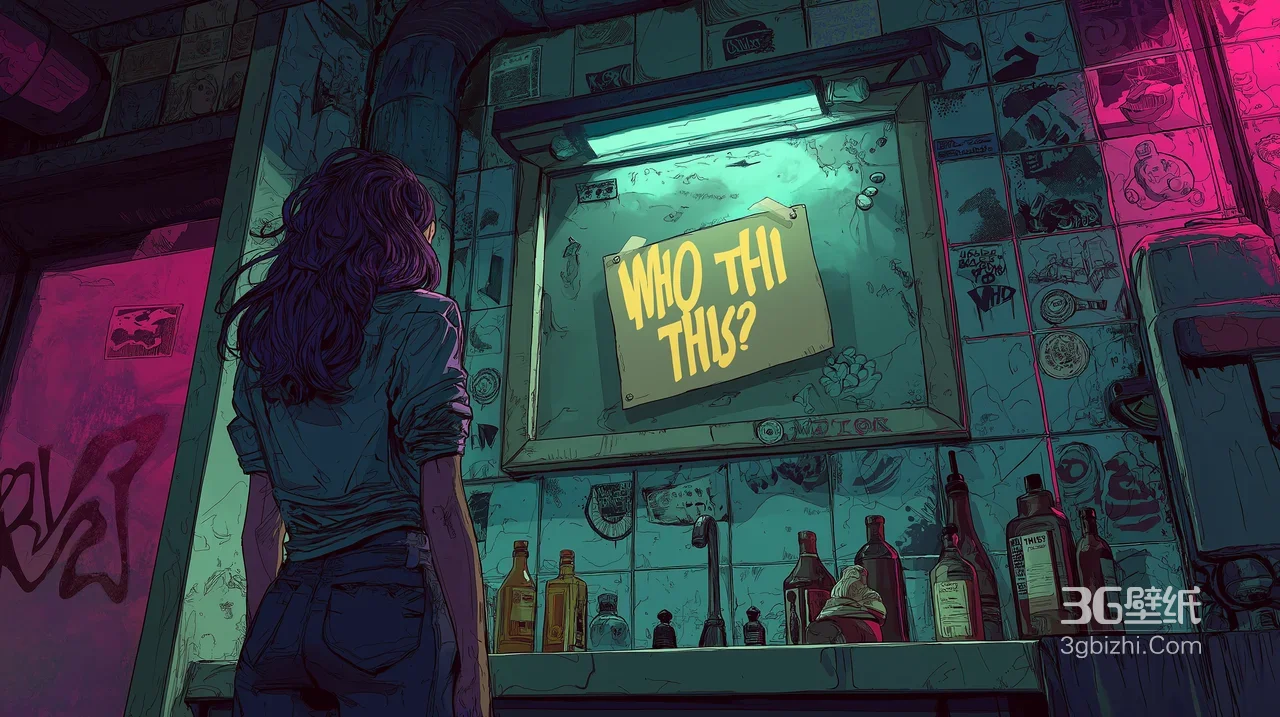 赛博朋克暗黑风卫生间·长发女子 插画电脑桌面精选1