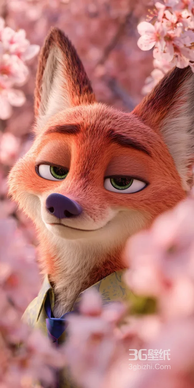 尼克·王尔德·慵懒神态 樱花唯美动漫《疯狂动物城》壁纸（高热度：动漫角色手机壁纸）1