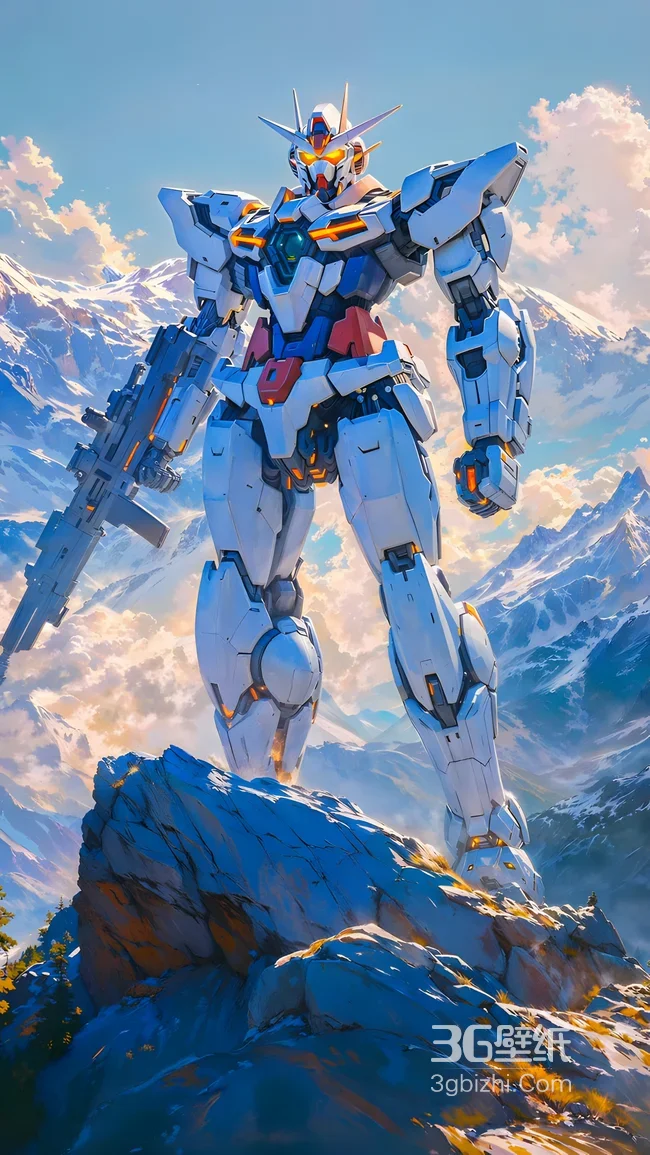 高达机甲·科幻写实风 雪山之巅帅气立姿高热度壁纸1