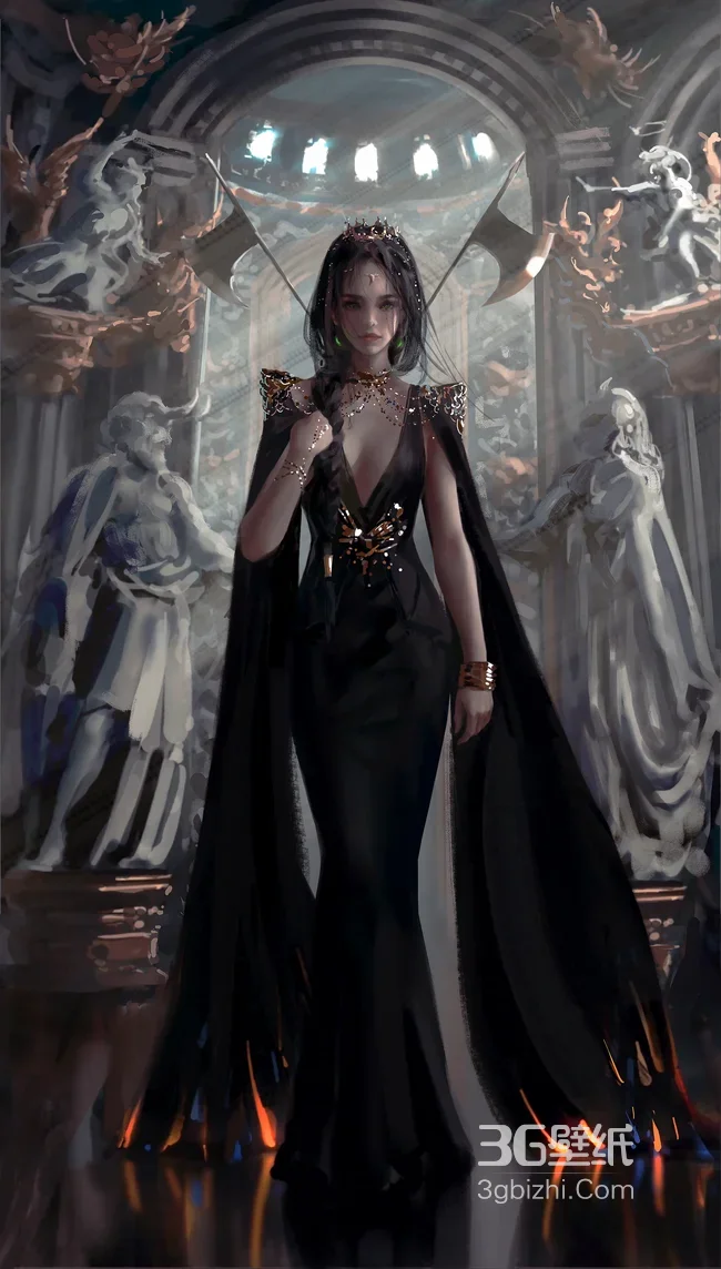 暗黑女王·华丽黑裙 暗黑写实风复古雕塑手机壁纸1