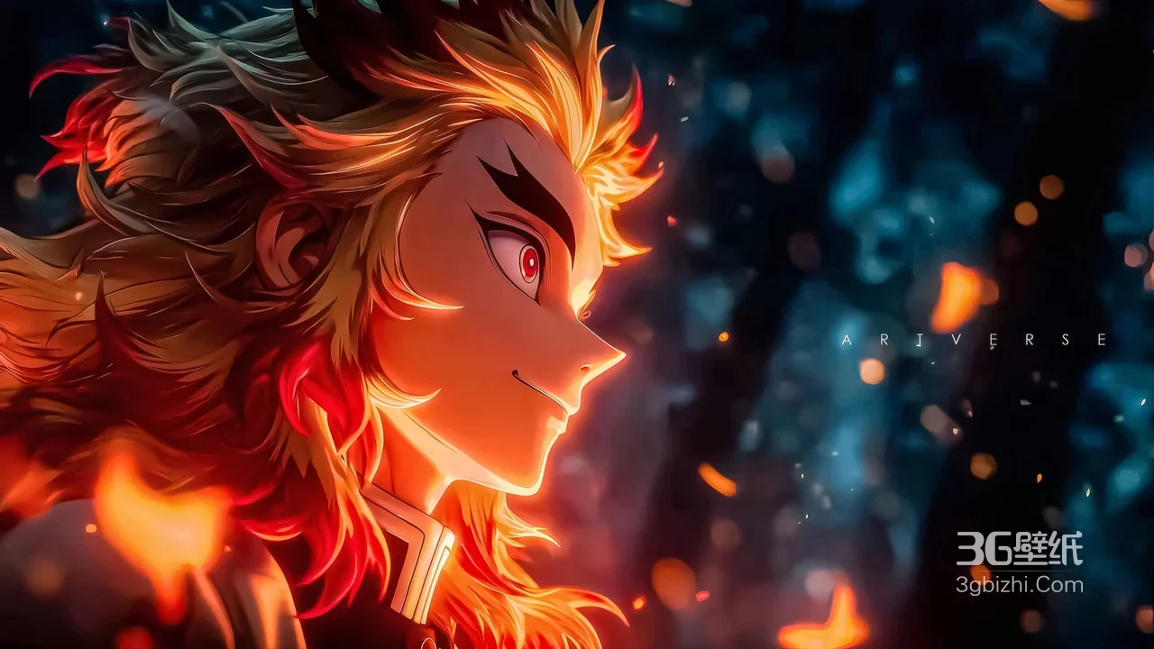 炼狱杏寿郎·炎焰缠身 鬼灭之刃热血日漫宽屏电脑壁纸1