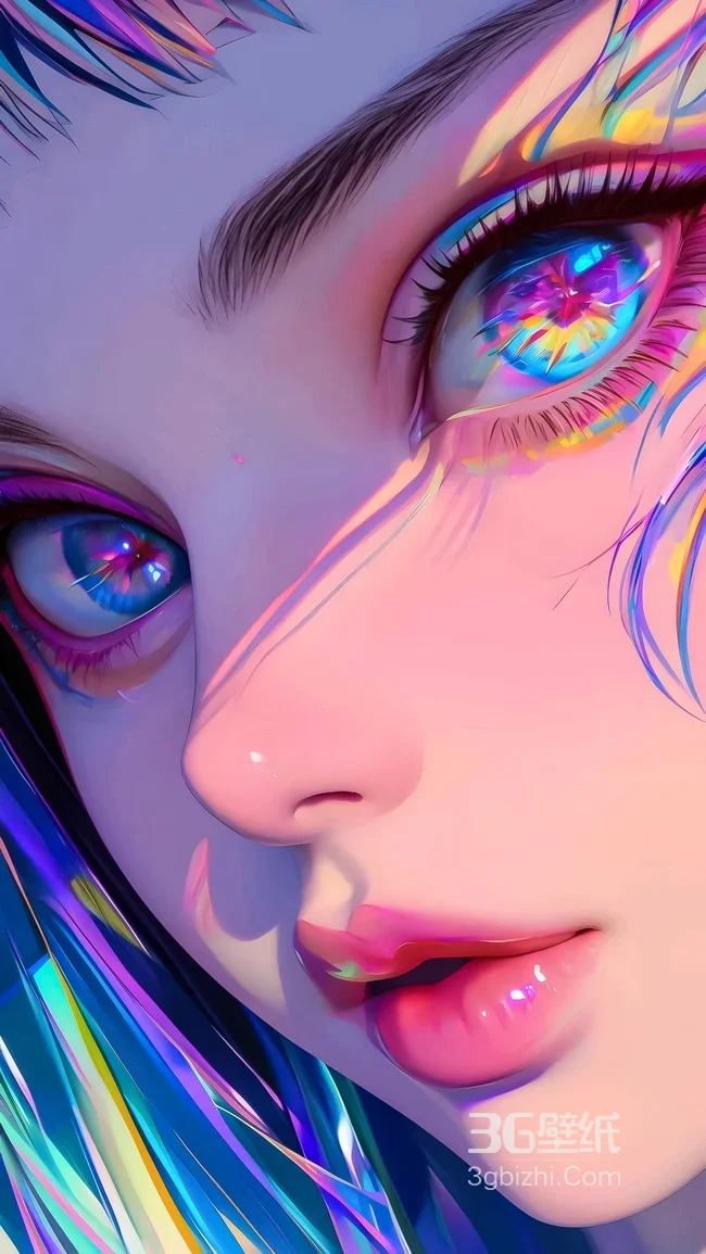 赛博朋克风二次元美女·炫彩眼眸发丝 高人气手机壁纸1