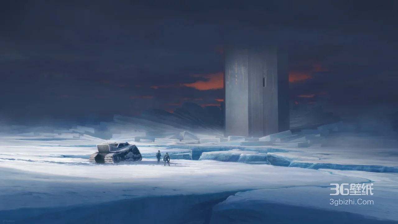 极地科幻探险·暗黑风巨塔 履带车行者电脑壁纸1