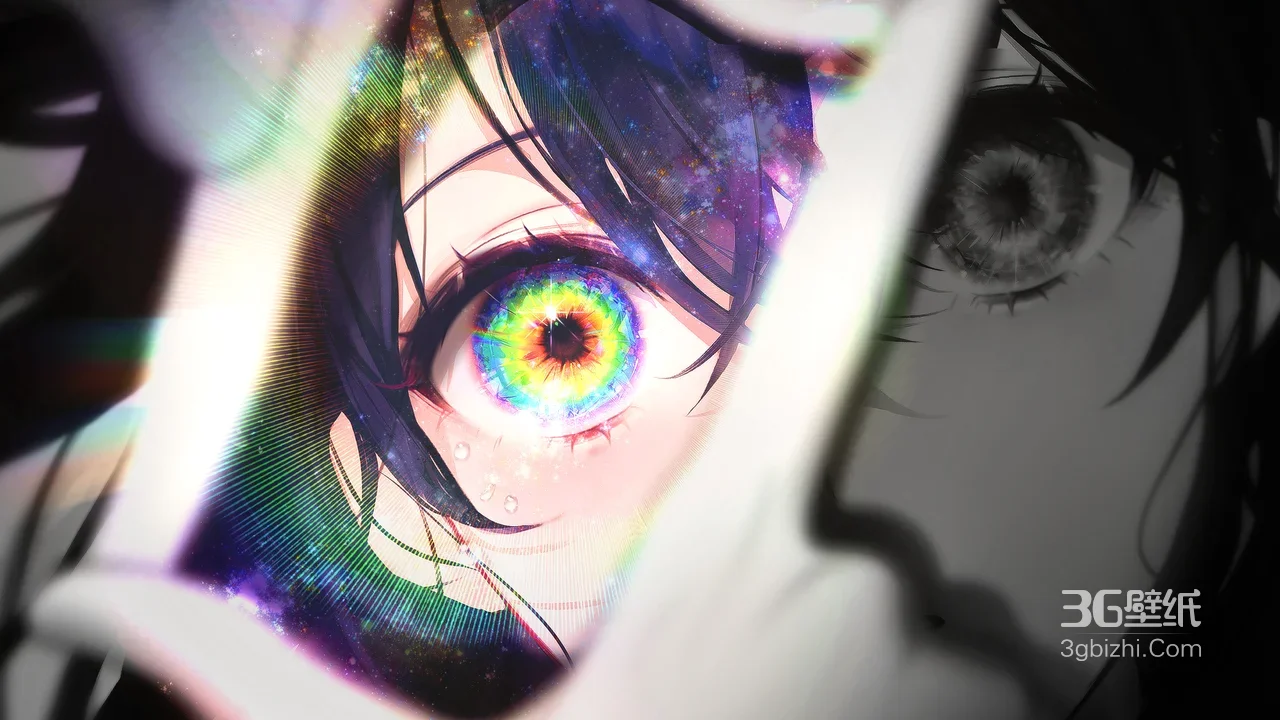 二次元炫彩眼眸·星空渐变 动漫人物瞳孔特写电脑壁纸1