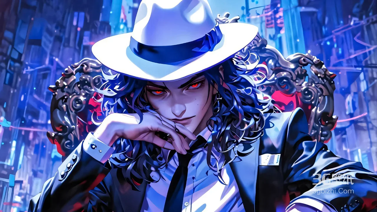 赛博都市·红瞳卷发帅哥·二次元暗黑风电脑壁纸1