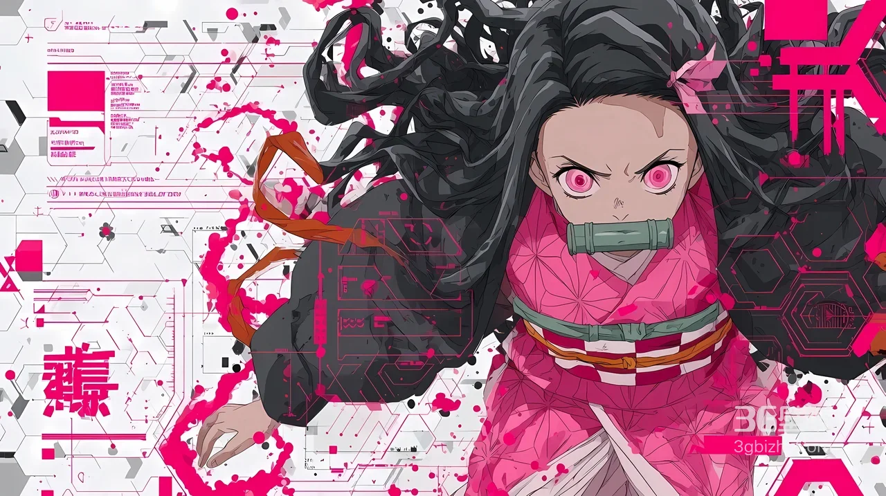 祢豆子·鬼化红眼 赛博朋克风鬼灭之刃动漫电脑桌面背景1