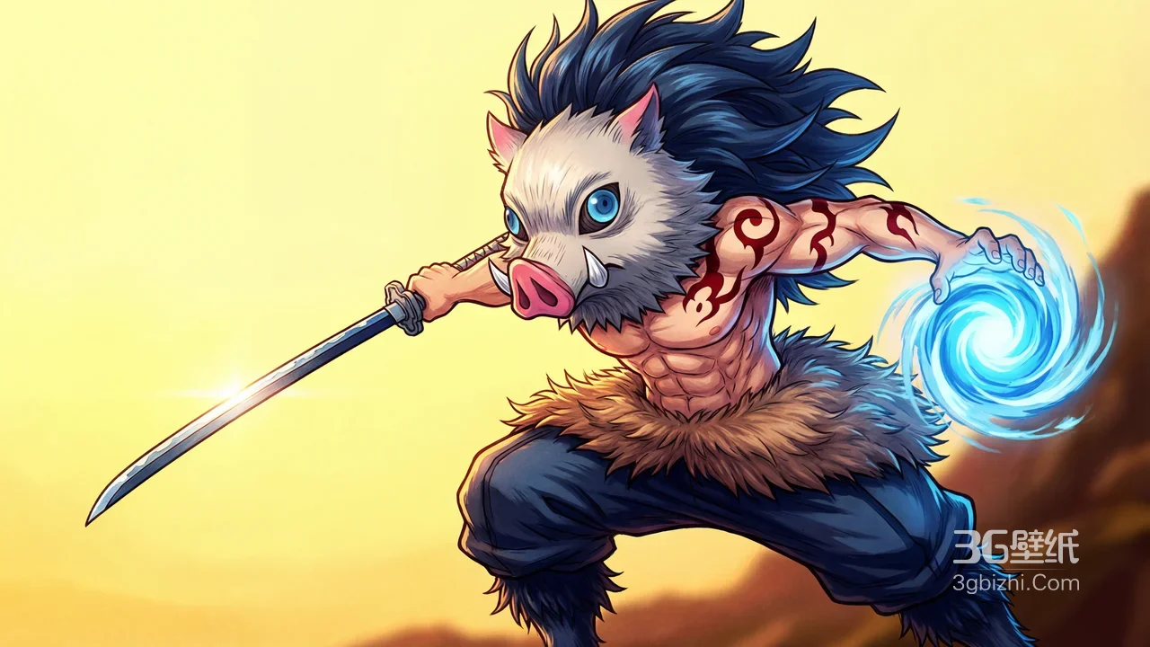 猪首武士·剑御蓝涡 日式动漫风 热血战斗电脑壁纸1