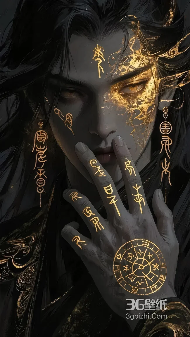 暗黑国风神秘帅哥·金色符文玄幻古风手机壁纸1