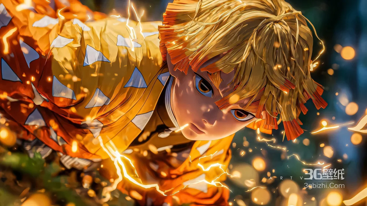 我妻善逸·雷之呼吸 写实动漫风《鬼灭之刃》高燃电脑壁纸1