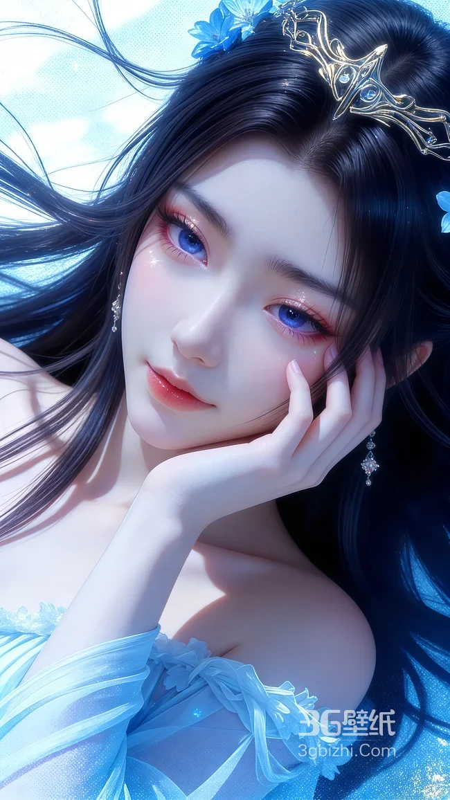 古风仙韵女子·凡人修仙传元瑶·蓝裙金饰 唯美梦幻手机壁纸1