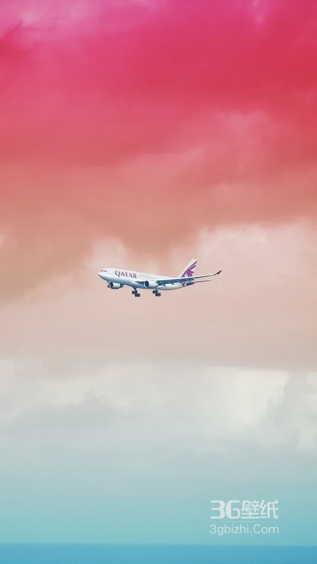 卡塔尔航空客机·梦幻粉蓝天空海洋 航空主题手机壁纸1