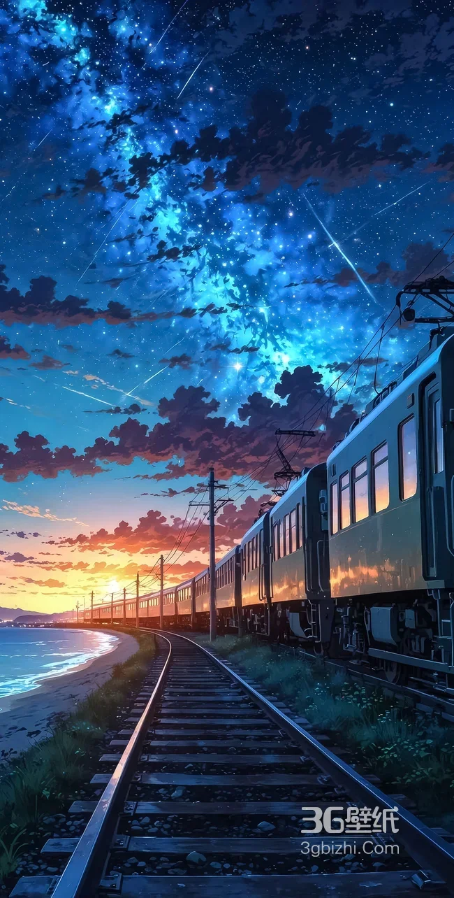 海边铁轨列车·星空流星（新海诚风日系唯美）治愈系壁纸1