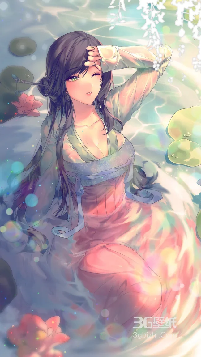 古风女子·莲池戏水wink 唯美国风二次元 古风高清1