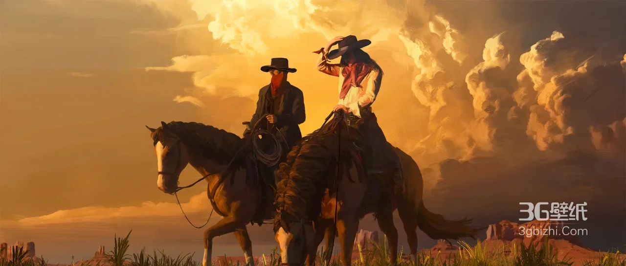 西部牛仔骑马·写实油画风·荒野大镖客风宽屏电脑壁纸1