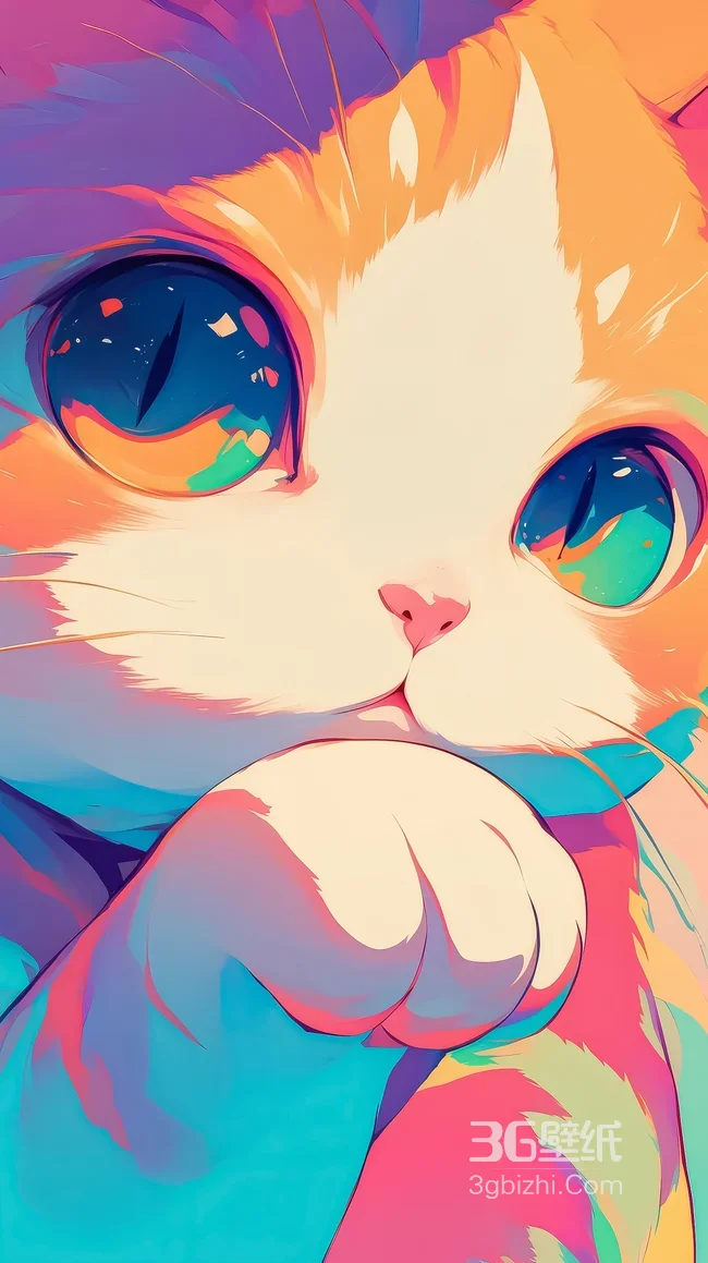 炫彩渐变萌猫·梦幻插画风 萌宠手机壁纸参考1