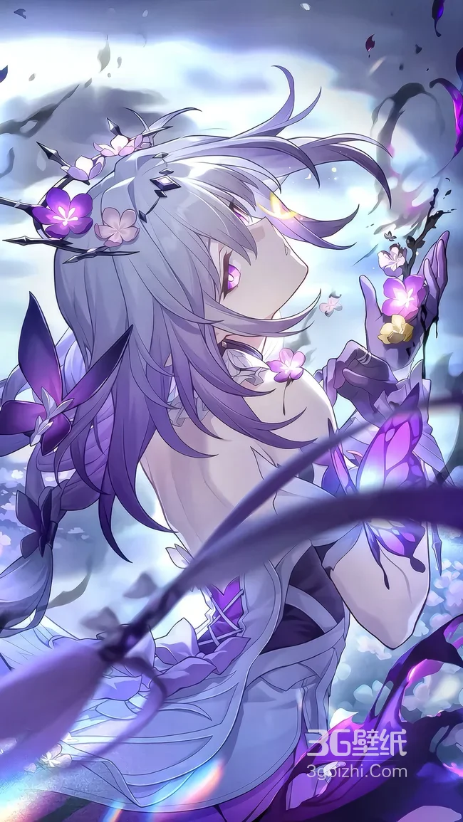 紫发花饰少女·梦幻蝶影 唯美风超高清游戏角色壁纸1