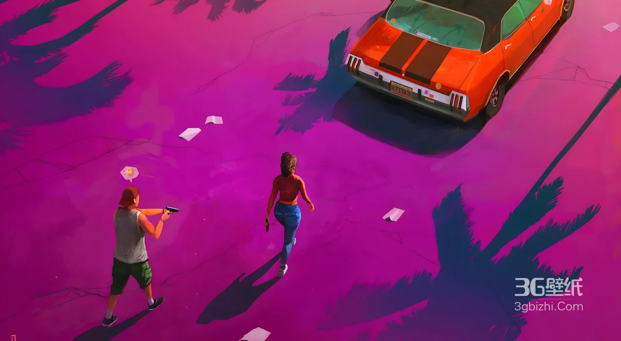 持枪男女·复古车紫调街道 赛博朋克游戏风热门壁纸1