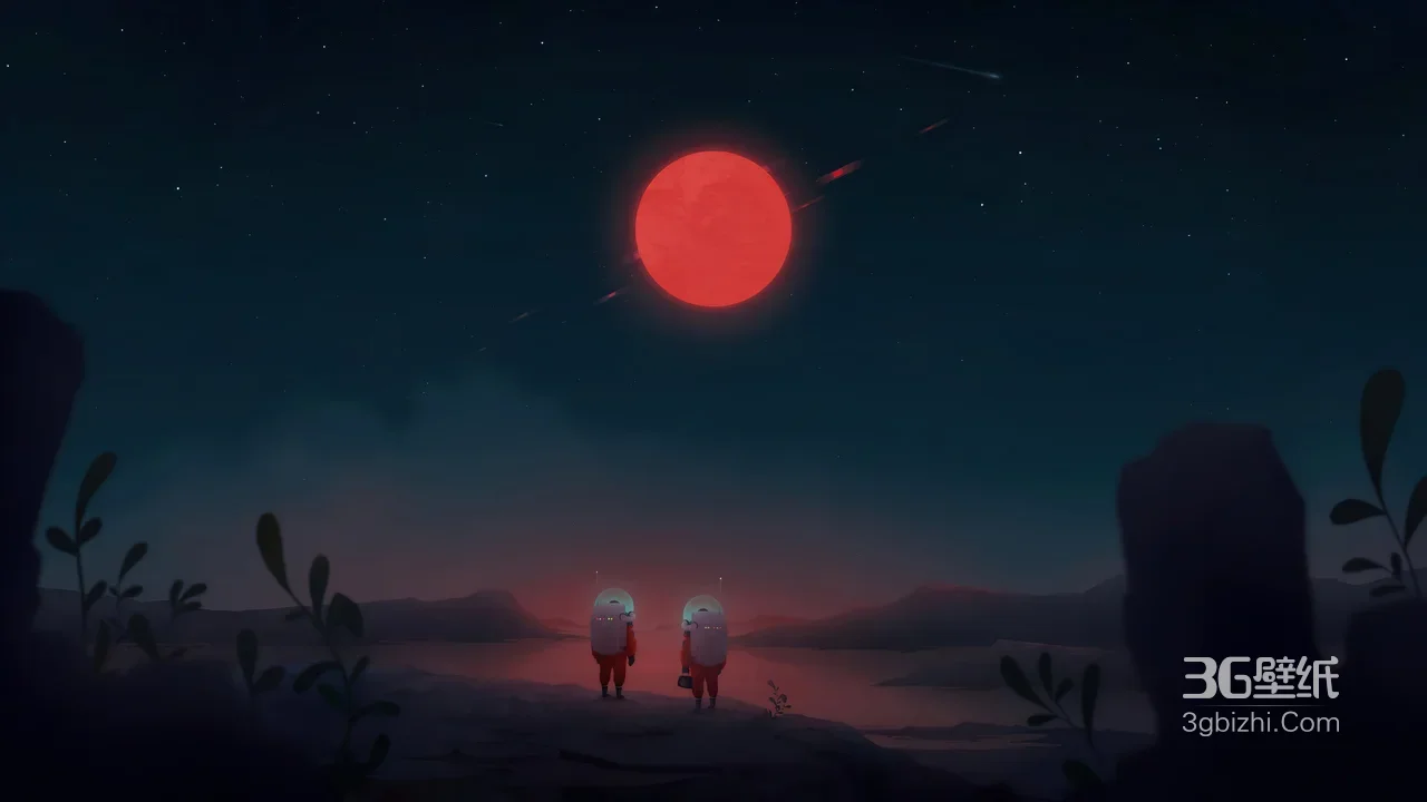 太空员红月异星场景 唯美科幻原创插画电脑壁纸（宇宙探索热门）1