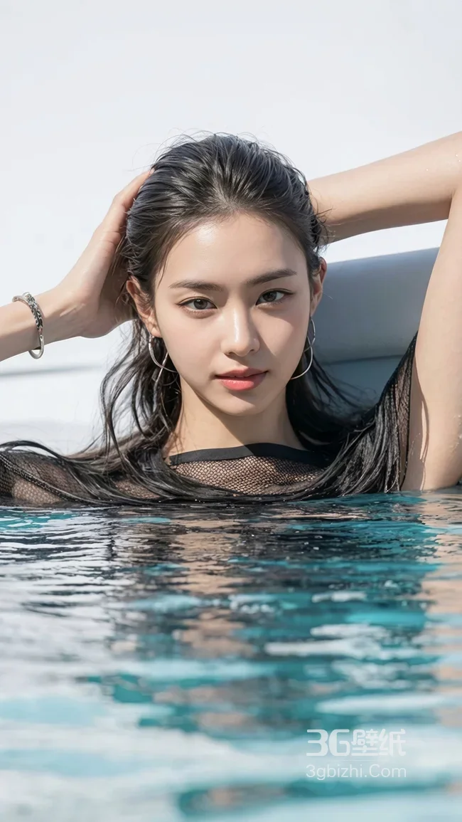 申留真·泳池湿发时尚感·清新唯美写真手机壁纸（高热度）1
