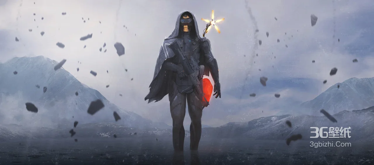 科幻机械战士（斗篷·发光装置）暗黑写实风 原创游戏概念宽屏电脑壁纸1