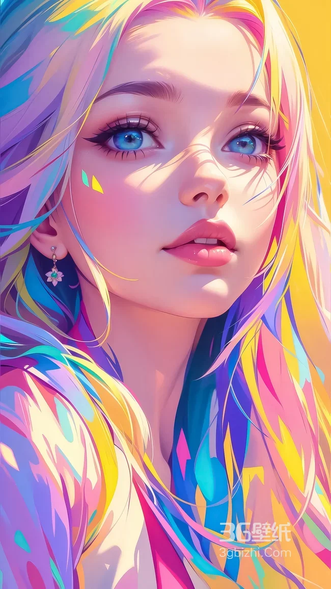 炫彩长发少女·唯美艺术插画 超人气手机壁纸1