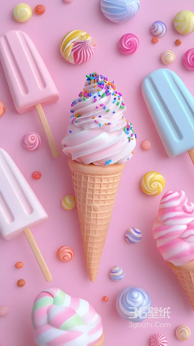 甜品乐园·冰淇淋冰棍糖果·甜美梦幻风 高甜治愈手机壁纸1
