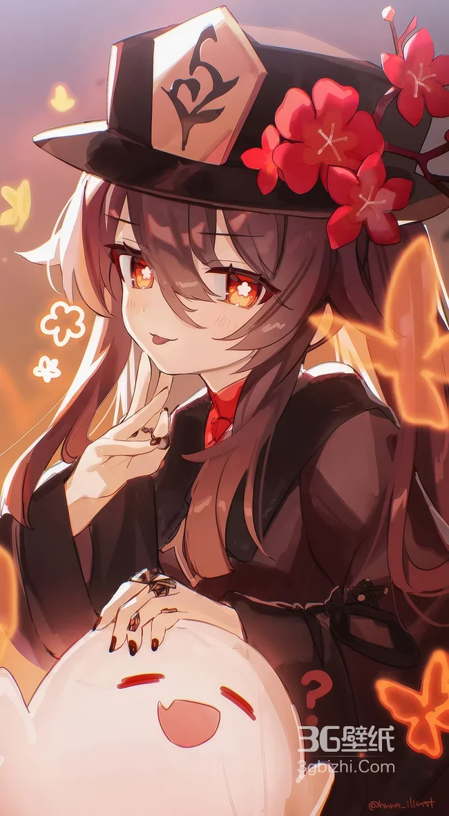 原神胡桃·小幽灵互动 国漫二次元治愈暖调手机壁纸1