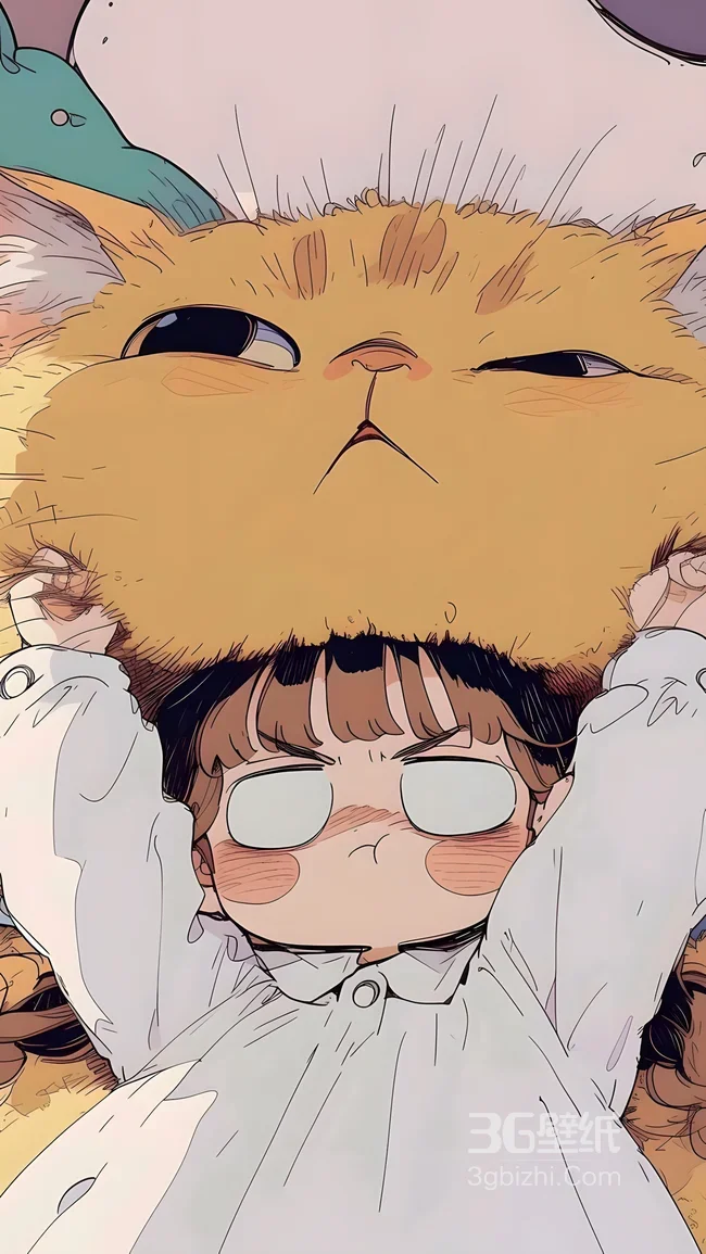 女孩抱大橘猫 治愈风插画萌系手机壁纸1