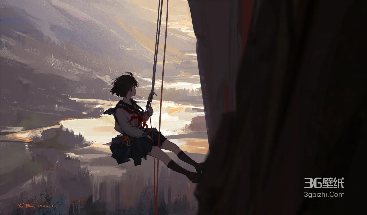 水手服少女攀岩·二次元插画（AIMO）电脑壁纸1