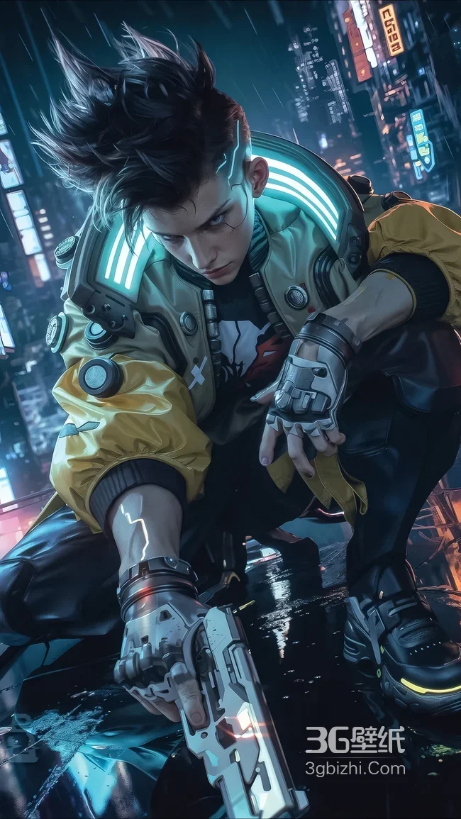赛博朋克帅哥·科技机械感 都市雨夜游戏风壁纸（高热度：赛博朋克手机壁纸）1