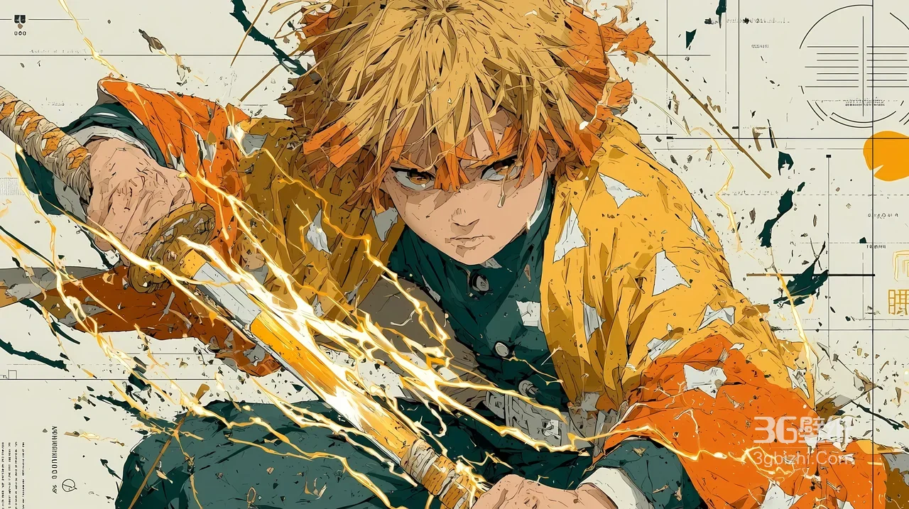 我妻善逸·雷之呼吸 赛博插画风 鬼灭之刃热血壁纸精选1