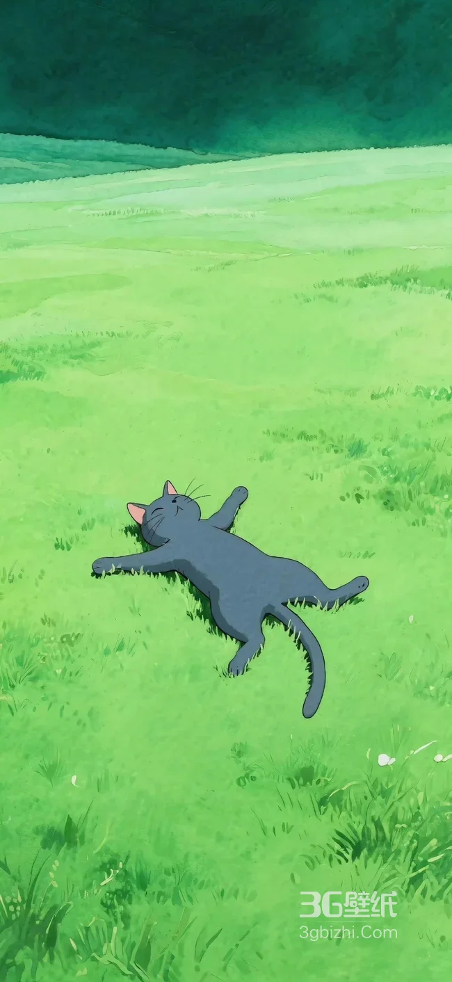 蓝猫躺卧草甸·治愈系清新手机壁纸（慵懒松弛风）1