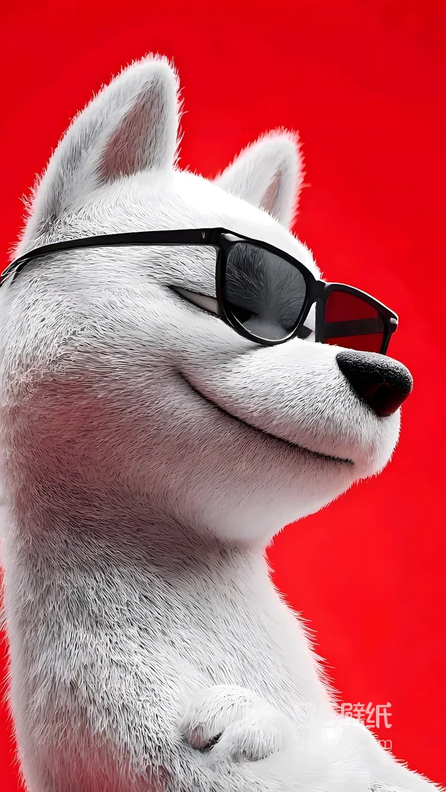 戴墨镜的卡通白狗·拟人化风格高人气手机壁纸1