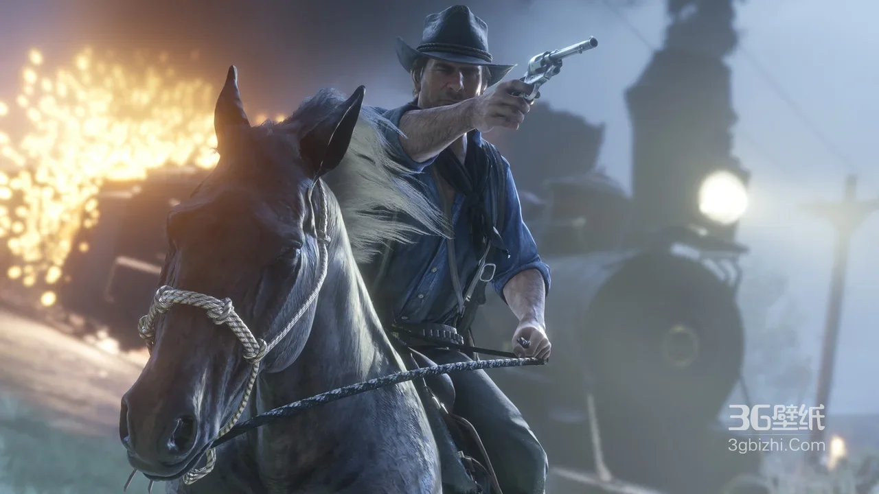 亚瑟·摩根·骑马持枪·写实西部·《荒野大镖客2》游戏壁纸1