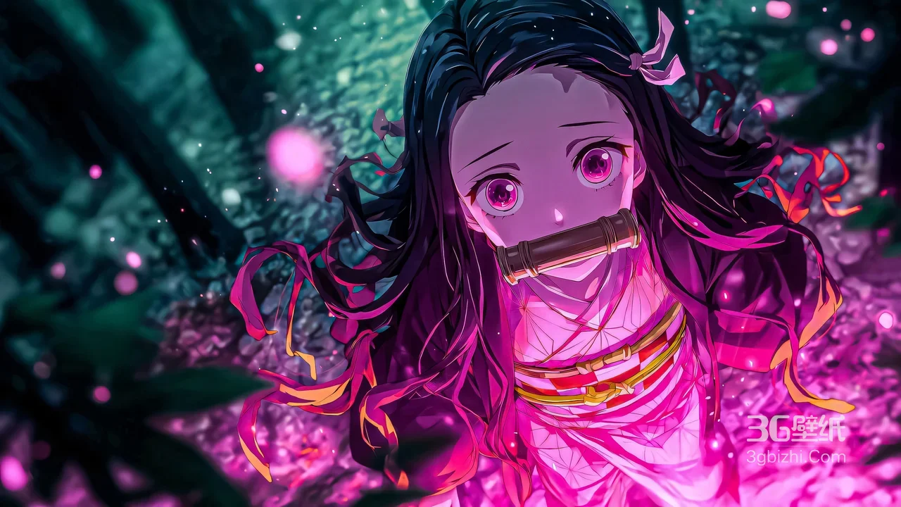 祢豆子·竹筒咬嘴 唯美梦幻《鬼灭之刃》宽屏桌面背景1