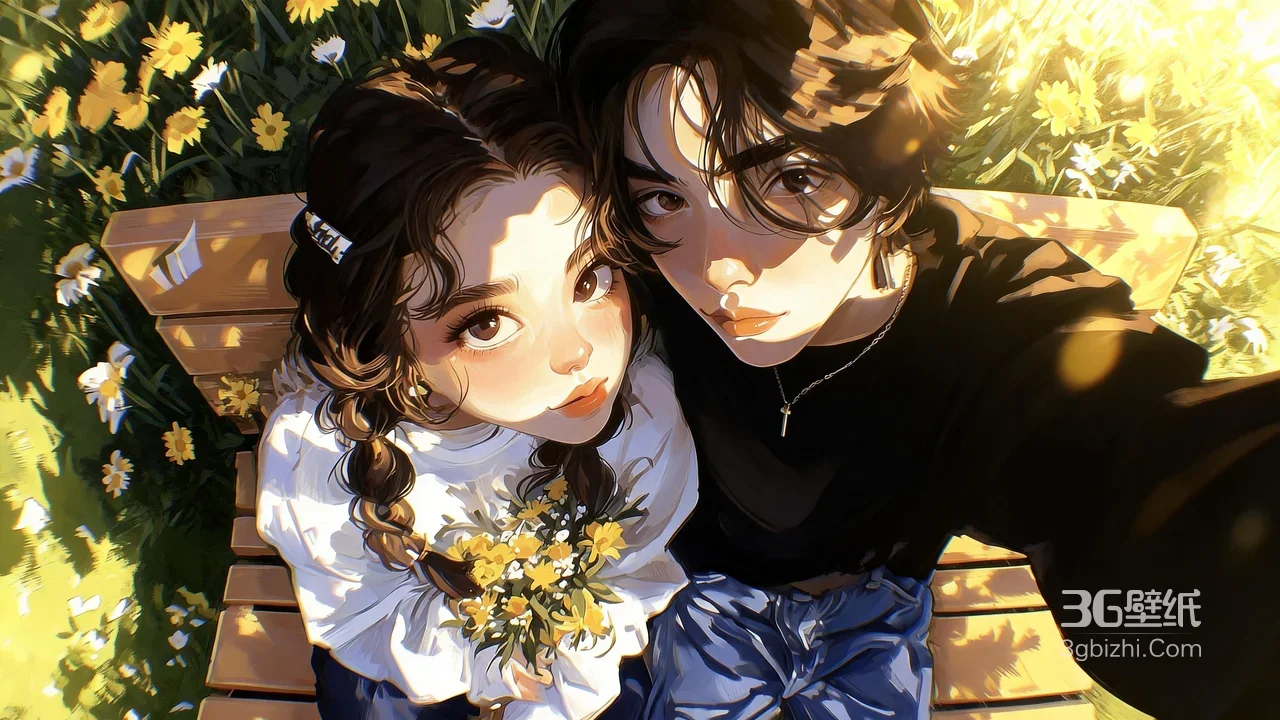 情侣花田自拍·二次元写实风 春日氛围感电脑壁纸1