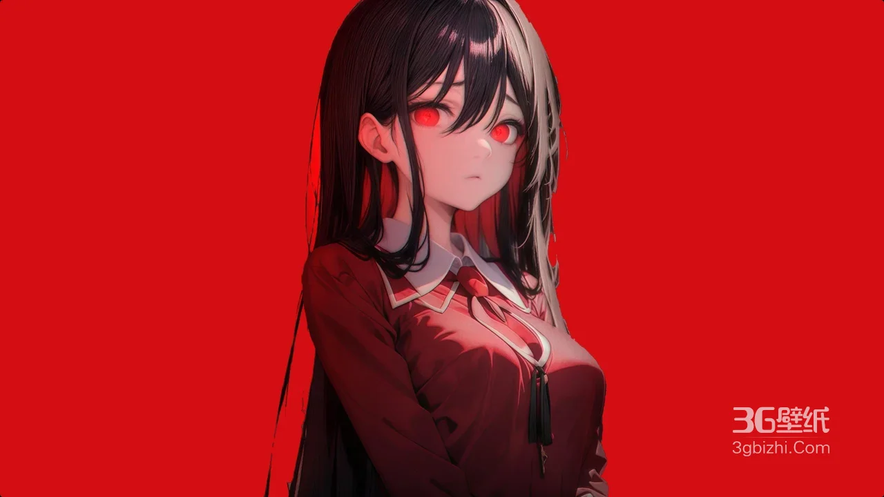 黑发红眼动漫少女·暗黑二次元 原创插画电脑壁纸精选1