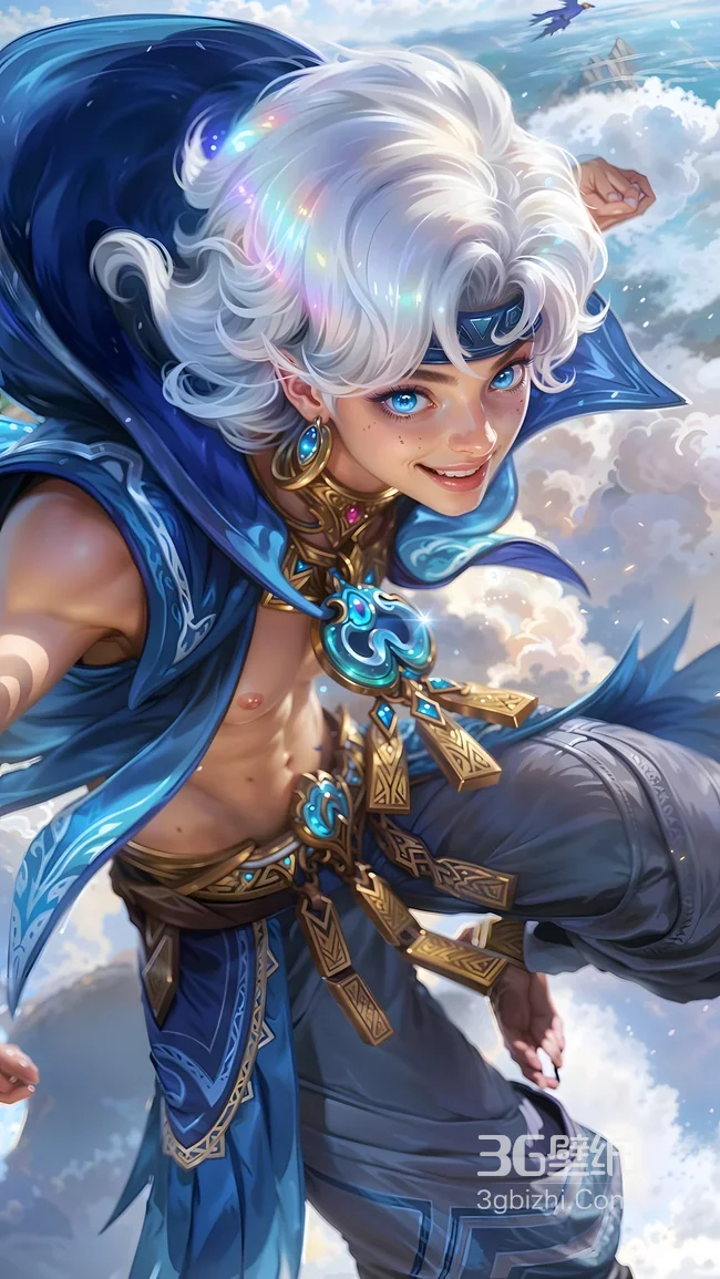 白发蓝饰冒险角色·国漫游戏风 云海热血手机壁纸精选1