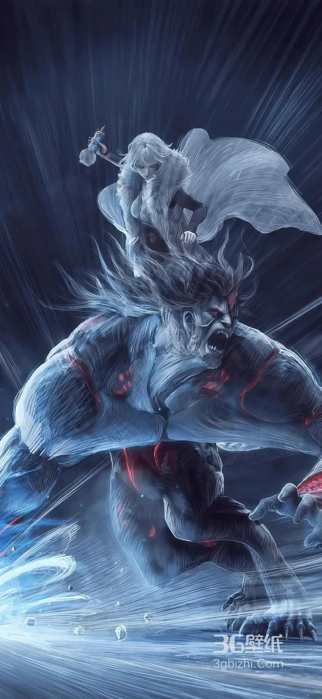 银发御姐白月魁与马克变异体 暗黑奇幻战斗手机壁纸1