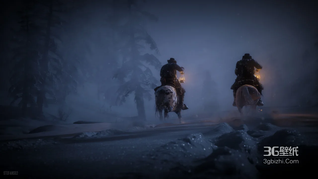 荒野大镖客雪夜骑手与马·暗黑写实风 电脑壁纸1