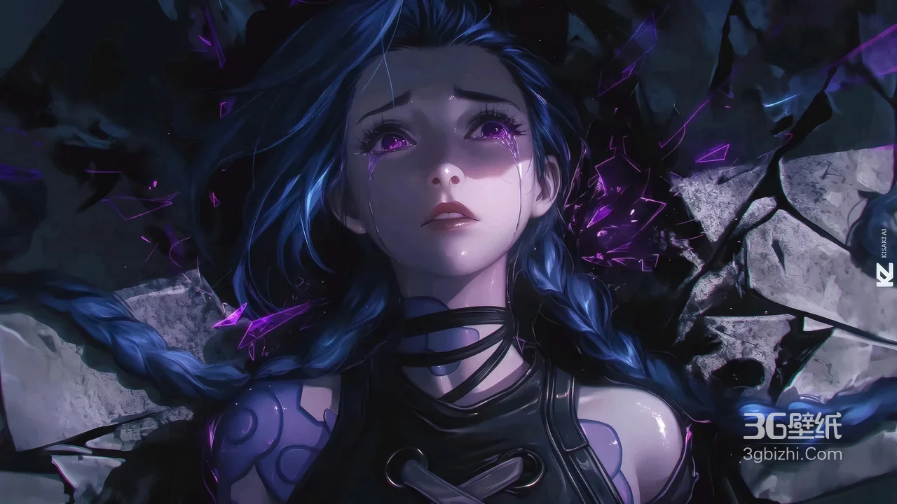 金克丝·紫晶泪落 暗黑风英雄联盟游戏壁纸1