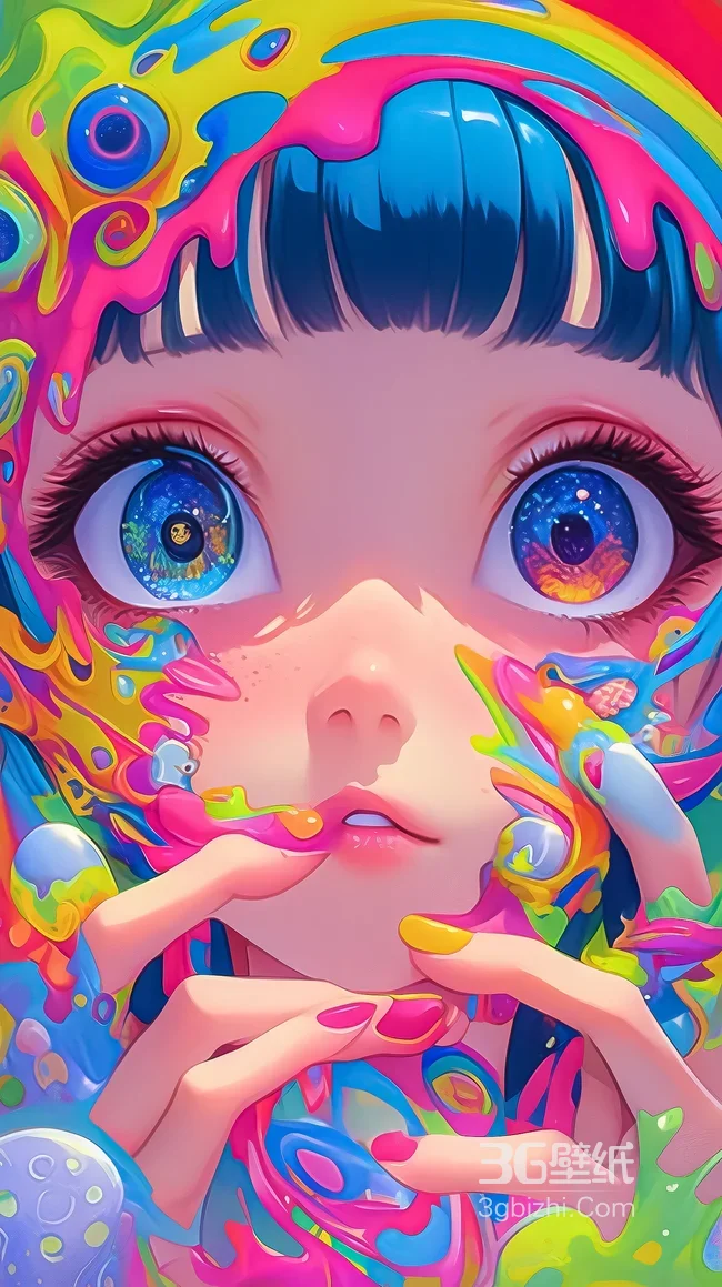二次元少女·迷幻流体色彩 超现实艺术手机壁纸热搜款1