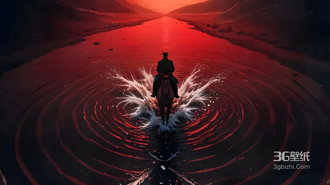 神秘骑手踏血色长河·暗黑风 创意电脑壁纸推荐1