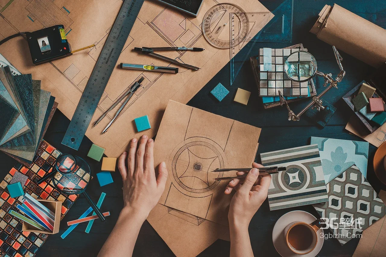 设计师手绘图案创作 复古工装风电脑壁纸1