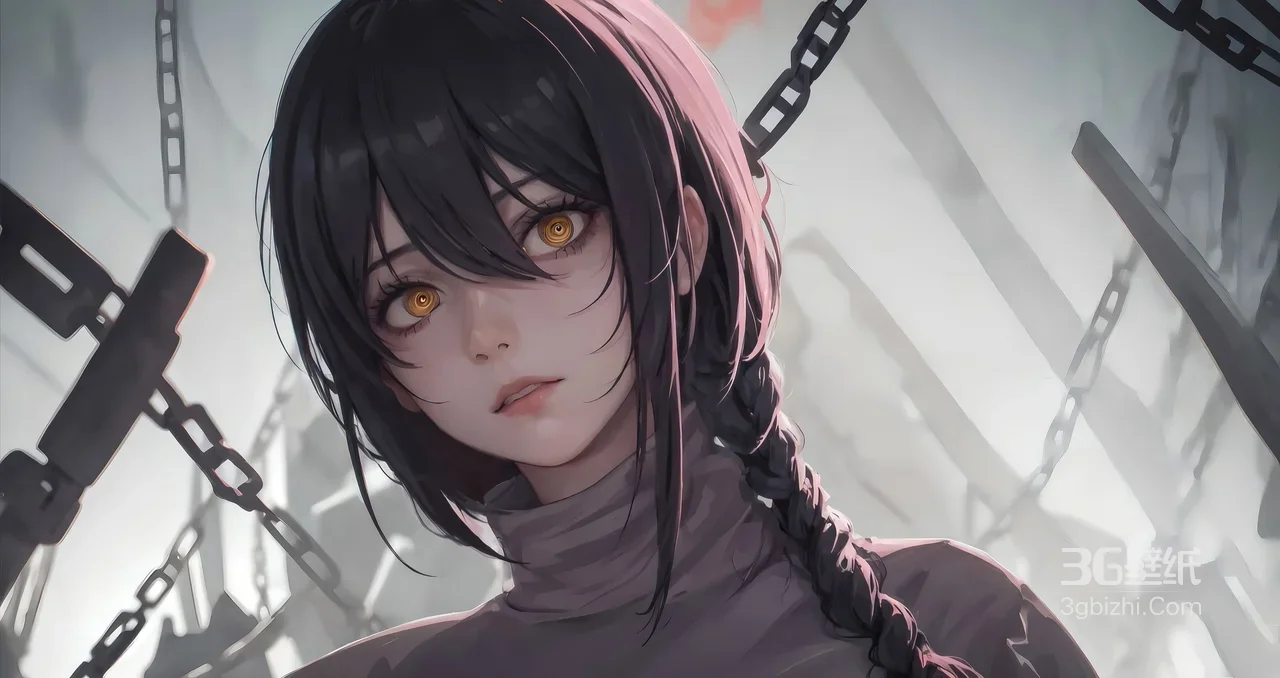 黑发麻花辫黄瞳少女 二次元暗黑写实风电脑壁纸1