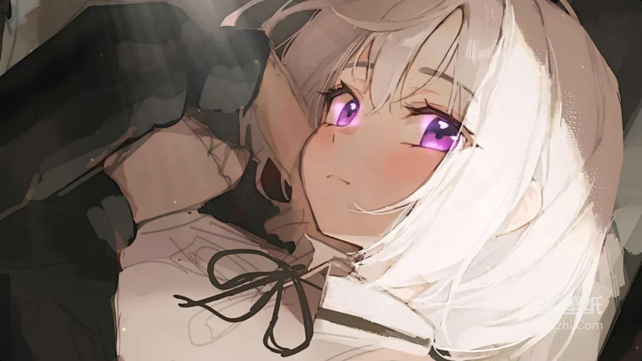 白发紫眸少女·唯美二次元动漫 治愈感电脑桌面背景1