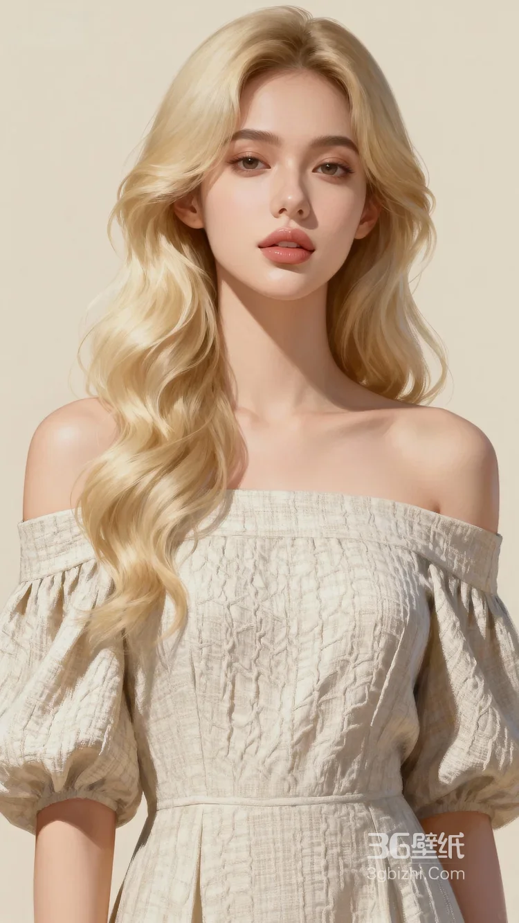 金发披肩女生·唯美写实风 优雅露肩高质感写真1