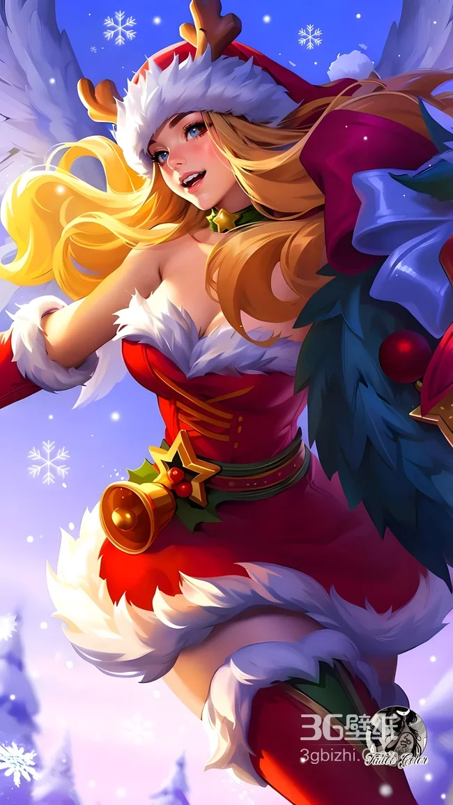 圣诞装天使少女·二次元唯美 游戏角色圣诞主题壁纸1