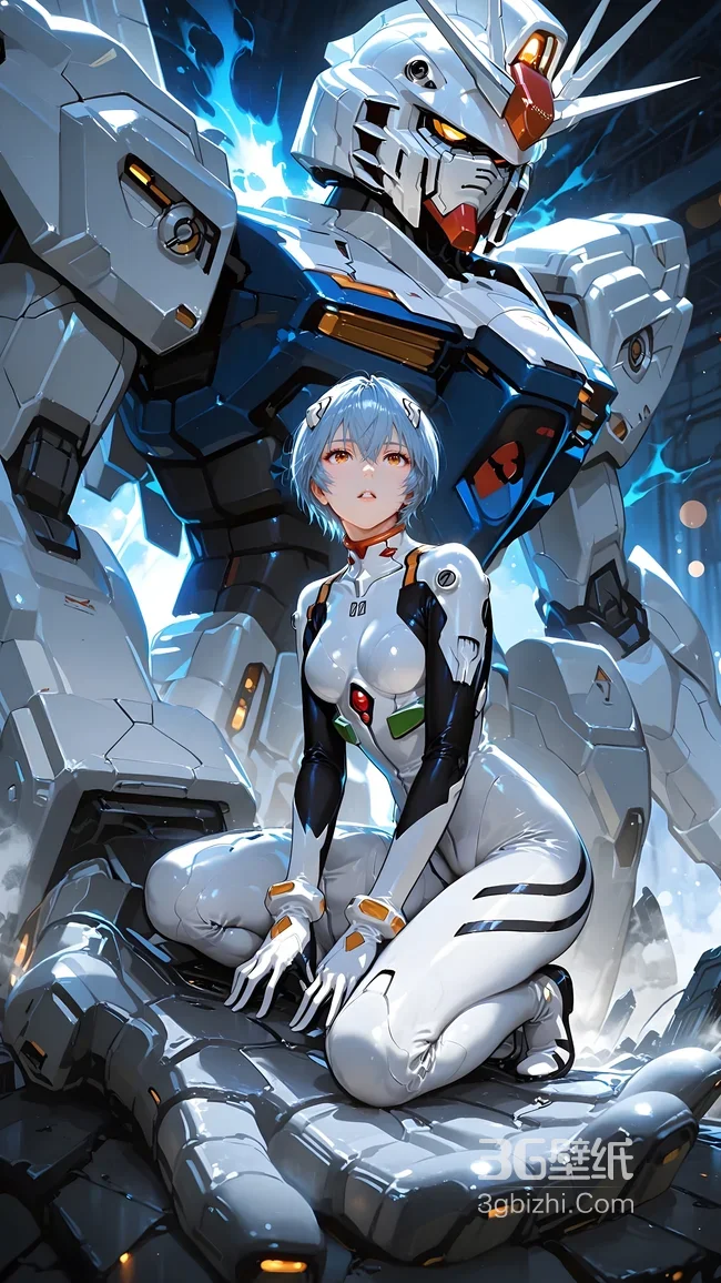 绫波丽·EVA战斗服×高达机甲 二次元科幻手机壁纸1