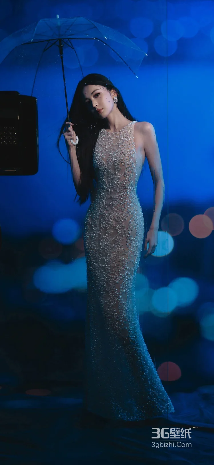 古力娜扎·珍珠透视裙 冷艳蓝调氛围感明星写真2